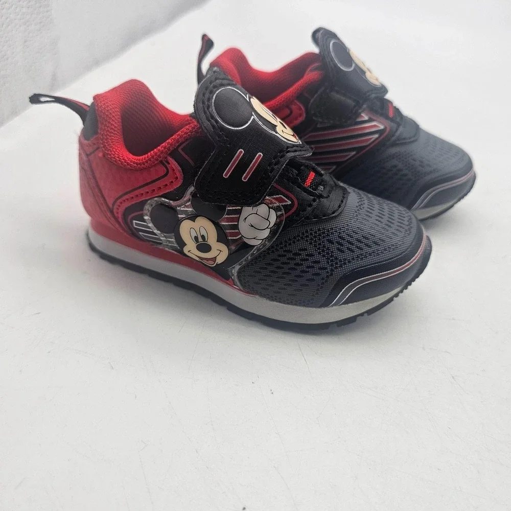 Disney Mickey Mouse Shoes KIDS Size 6 Black Red Athletic Sneaker Hook Loop